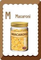 flashcard alphabet avec lettre m pour macaroni vecteur