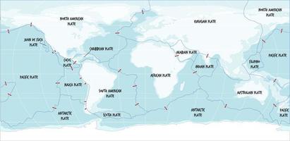 carte du monde montrant les limites des plaques tectoniques vecteur