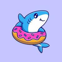 mignonne requin avec Donut dessin animé vecteur icône illustration. animal nourriture icône concept isolé prime vecteur. plat dessin animé style