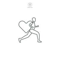 charité courir. fonctionnement la personne avec cœur icône symbole vecteur illustration isolé sur blanc Contexte