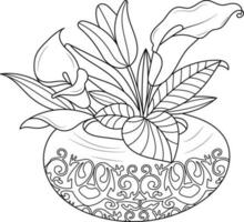 vecteur contour illustration pour anti stress coloration livre. une vase avec fleur bouquet.