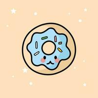 mignonne kawaii Donut isolé sur une bleu Contexte. vecteur