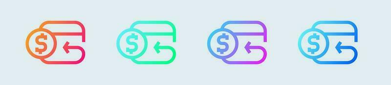 cashback ligne icône dans pente couleurs. rembourser panneaux vecteur illustration.