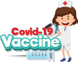 bannière de vaccin covid-19 avec un personnage de dessin animé de femme médecin vecteur