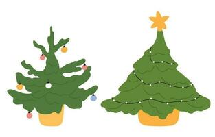 joyeux Noël arbre icône. de fête Noël sapin avec étoile décorations. dessin animé graphique pour Nouveau années hiver Contexte. plat des illustrations isolé vecteur
