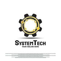 La technologie système logo conception avec le concept de engrenages et circuit. vecteur technologie icône