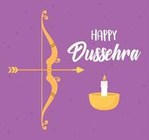 joyeux festival de dussehra de l'inde, arc de flèche et lampe diya vecteur