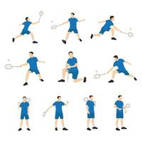 Jeune sport homme athlète sont en jouant badminton dessin animé ensemble isolé sur blanc vecteur