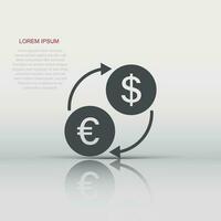 icône de change dans un style plat. dollar euro transfert illustration vectorielle sur fond blanc isolé. concept d'entreprise de processus financier. vecteur