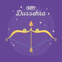 joyeux festival de dussehra de l'inde, arc de flèche d'or fond violet vecteur