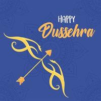 joyeux festival de dussehra de l'inde arc et flèche d'or sur fond bleu avec décoration vecteur