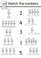 rencontre le Nombres écologique noir et blanc Jeu avec fille plantation des arbres. Terre journée ou jardin math activité pour préscolaire enfants. éco conscience éducatif compte coloration page vecteur