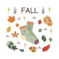 chaussette, feuilles. Bonjour l'automne. l'automne saison élément, icône. vecteur