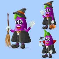 mignonne aubergine personnages sur Halloween vecteur