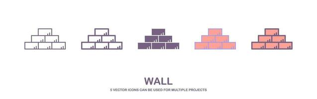 mur icône de 5 les types. brique icône vecteur. isolé vecteur signe symbole. brique mur icône vecteur, rempli plat signe, solide pictogramme isolé sur blanche. symbole, logo illustration.