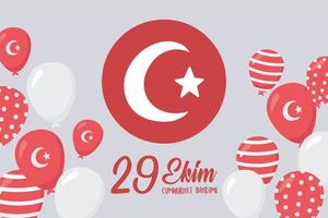 29 ekim cumhuriyet bayrami kutlu olsun, jour de la république de turquie, carte drapeau rond et ballons vecteur