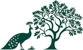 silhouette de une paon près à le arbre mur art décor vecteur illustration