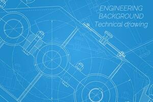 mécanique ingénierie dessins sur bleu Contexte. réducteur. technique conception. couverture. plan. vecteur illustration.