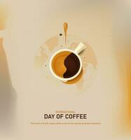 international café journée vecteur illustration. Caractéristiques une tasse de café, et monde carte Contexte
