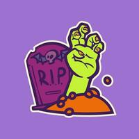 zombi main de la tombe autocollant dans dessin animé style pour impression et conception. vecteur illustration.