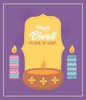 joyeux festival de diwali, célébration de la lampe diya et des bougies allumées, dessin vectoriel
