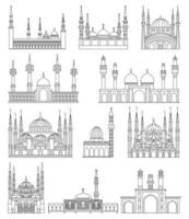 ensemble de islamique mosquées. contour bâtiments. religieux symboles. vecteur