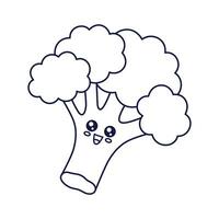 mignonne kawaii brocoli chou dessin animé des gamins illustration. nourriture légume contour ligne art illustration. brocoli personnage, mascotte dans griffonnage style. des gamins coloration livre vecteur