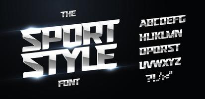 alphabet de style sportif. police audacieuse dynamique moderne, type de fer pour le logo de puissance moderne, lettrage techno, titre chromé pour l'affiche et le graphique de la bannière. lettres en métal poli, conception de typographie vectorielle vecteur