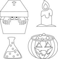 contour Halloween clipart ensemble contient une fantôme, sorcière chapeau, chat , lune, loger, grave, et citrouille vecteur