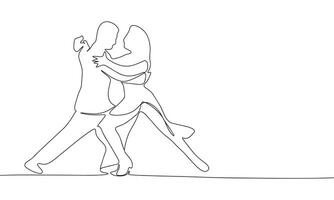 une couple est dansant un ligne continu vecteur illustration. concept de Danse bannière. ligne art, contour main dessiner illustration.