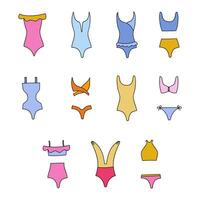 mignonne clipart vecteur été maillot de bain pour femmes et les filles pour nager dans le piscine, mer, océan. vecteur illustration isolé sur le Contexte