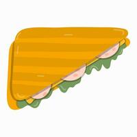 fermer sandwich forme toasts avec jambon, fromage, salade. américain traditionnel petit déjeuner avec populaire des produits. vecteur main tiré clipart isolé sur Contexte. mignonne illustration. concept de repas, aliments.