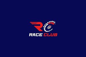 lettre r c pour course club logo modèle vecteur. compteur de vitesse, vitesse, conduire, auto, engrenage, moteur. vecteur