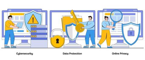 la cyber-sécurité, Les données protection, en ligne intimité concept avec personnage. numérique Sécurité abstrait vecteur illustration ensemble. blindage, fortifiant, sauvegarde métaphore