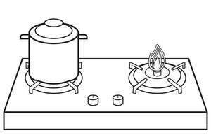 casserole sur brûleur. acier cuisine pot avec ébullition soupe, flamboyant gaz brûleur chaleurs cuisine ustensiles de cuisine poêle, vecteur illustration concept de Accueil dîner isolé sur blanc Contexte. modifiable accident vasculaire cérébral.