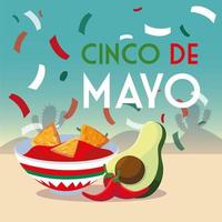 carte de vacances cinco de mayo avec de la nourriture mexicaine vecteur