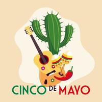 vacances cinco de mayo avec maracas et guitare vecteur