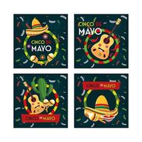 jeu de cartes avec étiquette cinco de mayo vecteur