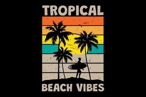 tee shirt tropical beach vibes surf coucher de soleil style rétro vintage vecteur