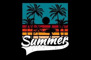 t-shirt été coucher de soleil couleur plage surf style rétro vintage vecteur