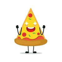 mignonne excité Pizza personnage. marrant électrisant tarte dessin animé émoticône dans plat style. nourriture emoji vecteur illustration