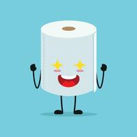 mignonne excité toilette papier personnage. marrant électrisant tissu dessin animé émoticône dans plat style. toilette papier emoji vecteur illustration