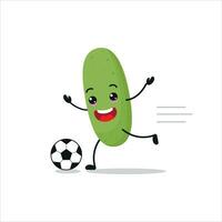 mignonne et marrant concombre jouer football. légume Faire aptitude ou des sports des exercices. content personnage football travail en dehors vecteur illustration.