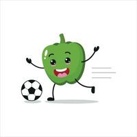 mignonne et marrant vert paprika jouer football. légume Faire aptitude ou des sports des exercices. content personnage football travail en dehors vecteur illustration.