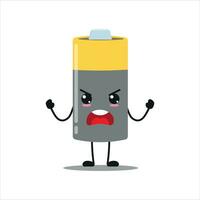 mignonne en colère batterie personnage. marrant furieux tableau dessin animé émoticône dans plat style. Puissance unité emoji vecteur illustration