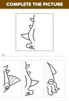 éducation Jeu pour les enfants Couper et Achevée le image de mignonne dessin animé marteau requin moitié contour pour coloration imprimable sous-marin feuille de travail vecteur
