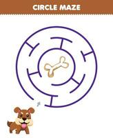 éducation Jeu pour les enfants cercle Labyrinthe dessiner ligne Aidez-moi chien bouge toi à le OS imprimable animal feuille de travail vecteur