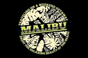 tee shirt malibu beach voyager feuilles design vecteur