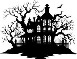 vecteur Halloween Château paysage. noir Château silhouette. Château sillhouette avec des oiseaux et des arbres vecteur illustration sur blanc Contexte.