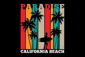 t-shirt silhouette surf paradis californie plage style rétro vecteur